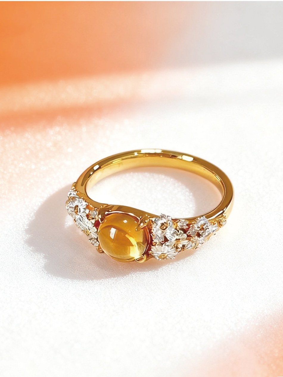 Gold ring set with a pet ash-crystal (骨灰晶石) memorial keepsake, Kar Fook Goldsmiths Malaysia