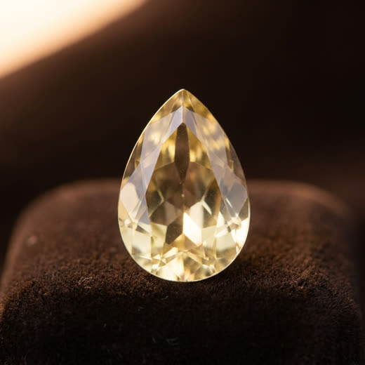 Yellow-tinted ash-crystal, faceted pear cut