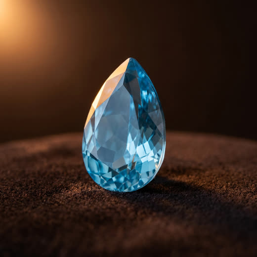 Blue-tinted ash-crystal, faceted pear cut