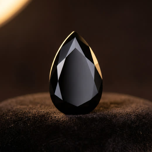 Black-tinted ash-crystal, faceted pear cut
